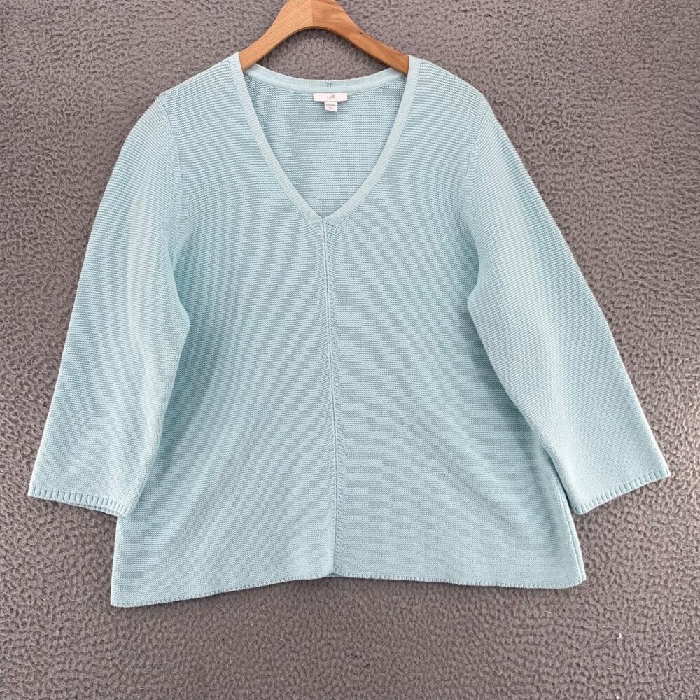 J Jill Sweater Women Large Petite Light Blue V Neck Stretch Chunky Knit Pullover